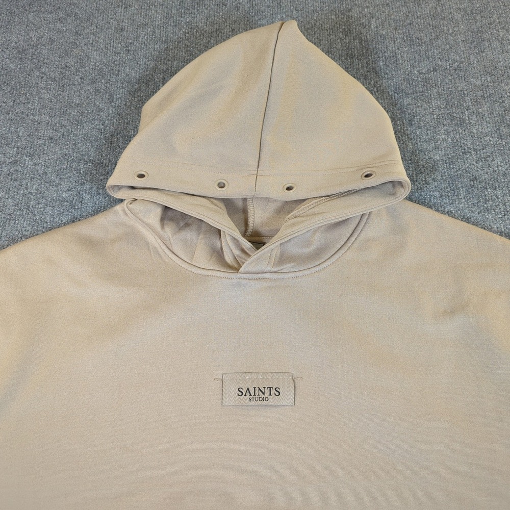 Saints Studio Mens Tan Snap Hood Fleece Hoodie Sweatshirt Large NWT 2730